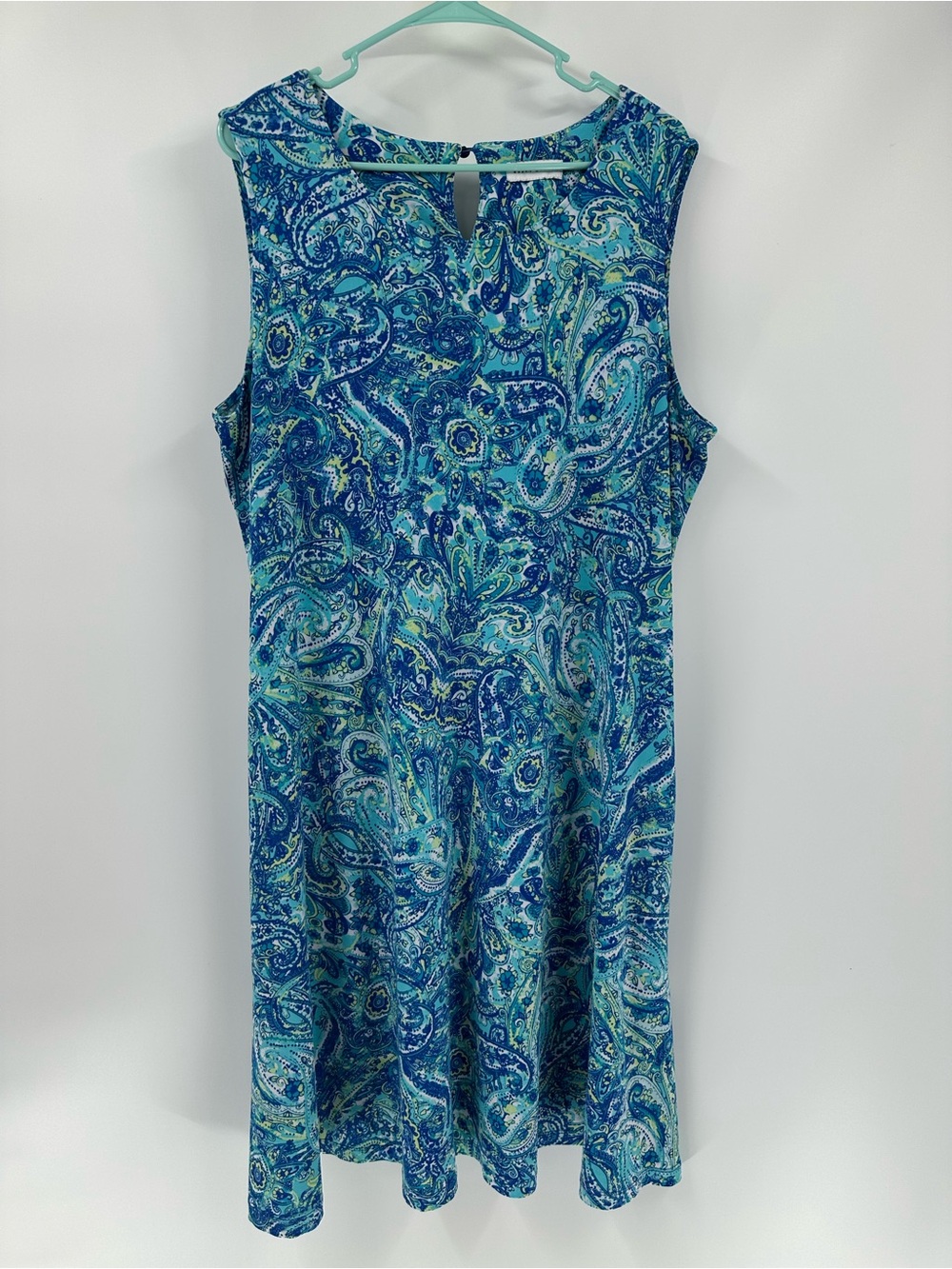 Susan Graver Blue and Aqua Paisley Sleeveless Dress Stretch Relaxed